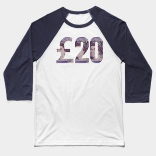 £20 British Pound Sterling Banknote Note Bill Purple Paper Money Baseball T-Shirt